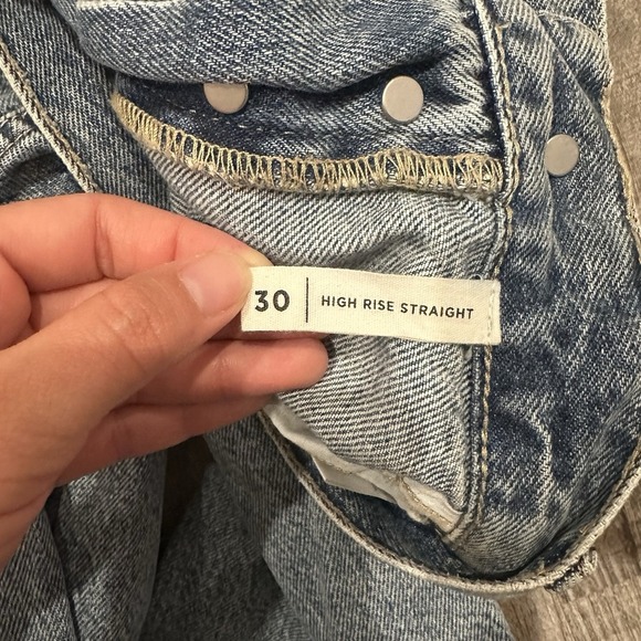 Pacsun Women High Rise‎ Straight Blue Denim Jeans Size 30 Light Wash Buttons - Picture 12 of 13